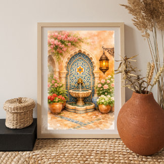 Moroccan Mosaic Fountain Watercolor  Poster