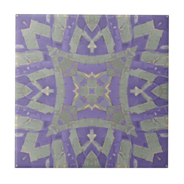 Moroccan mosaic geometric green olive purple plum tile (Front)