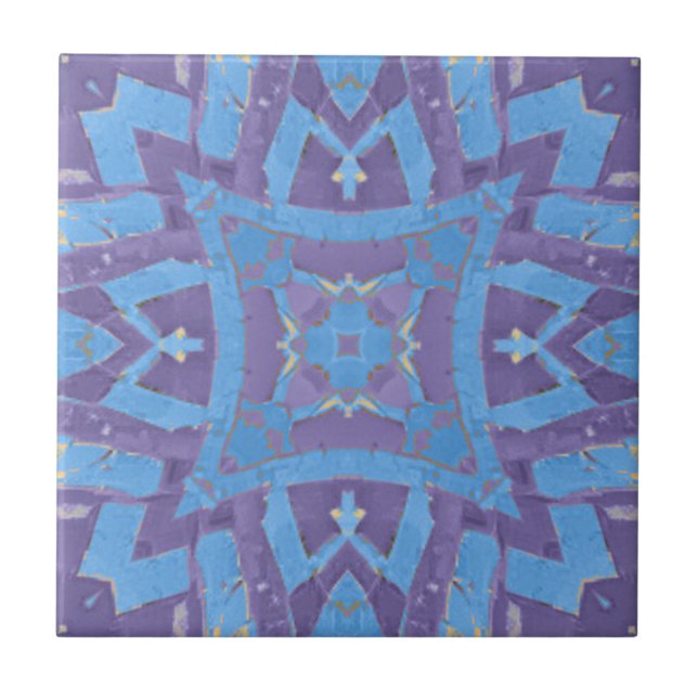 Moroccan mosaic geometric pattern blue purple plum tile (Front)