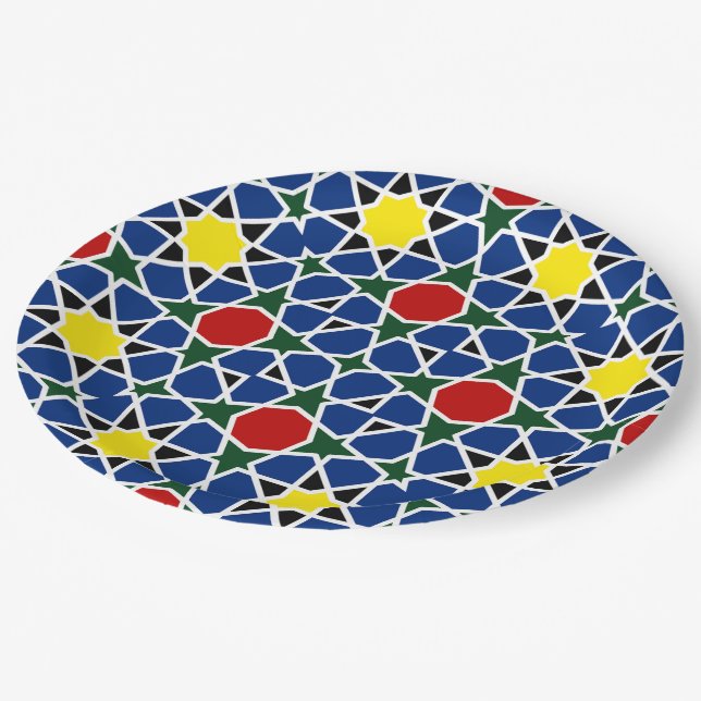  Moroccan Mosaic Geometric Pattern design tile Paper Plate (Angled)