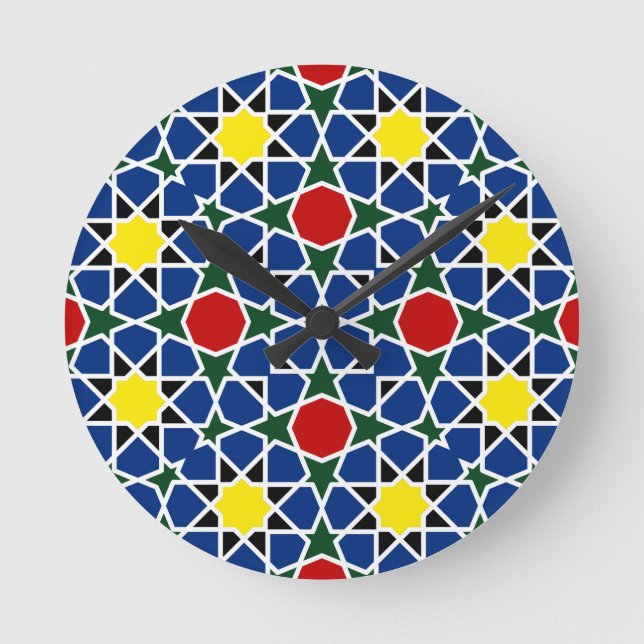  Moroccan Mosaic Geometric Pattern design tile Round Clock (Front)