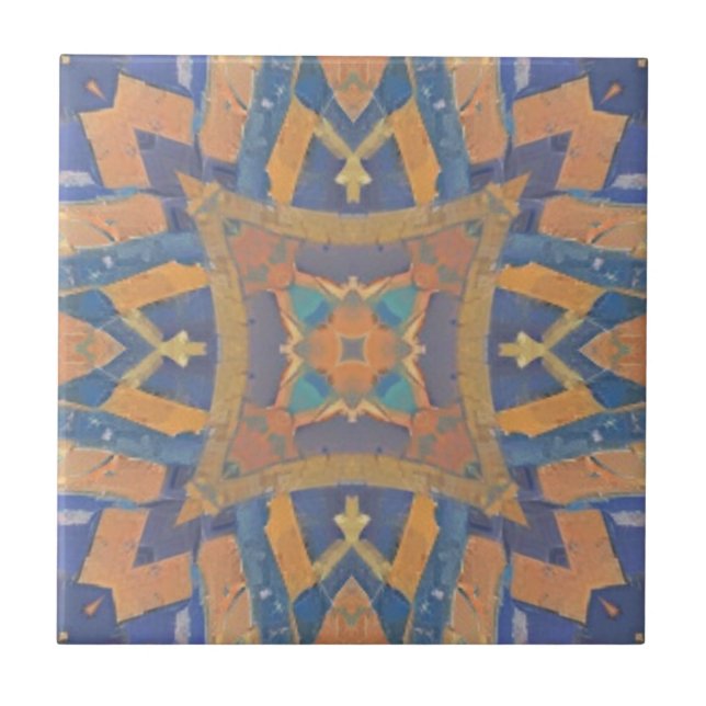 Moroccan mosaic geometric pattern peach navy blue  tile (Front)