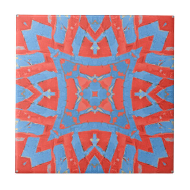 Moroccan mosaic geometric pattern red blue tile (Front)