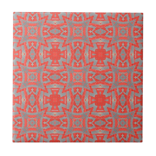 Moroccan mosaic geometric pattern red grey tile (Front)