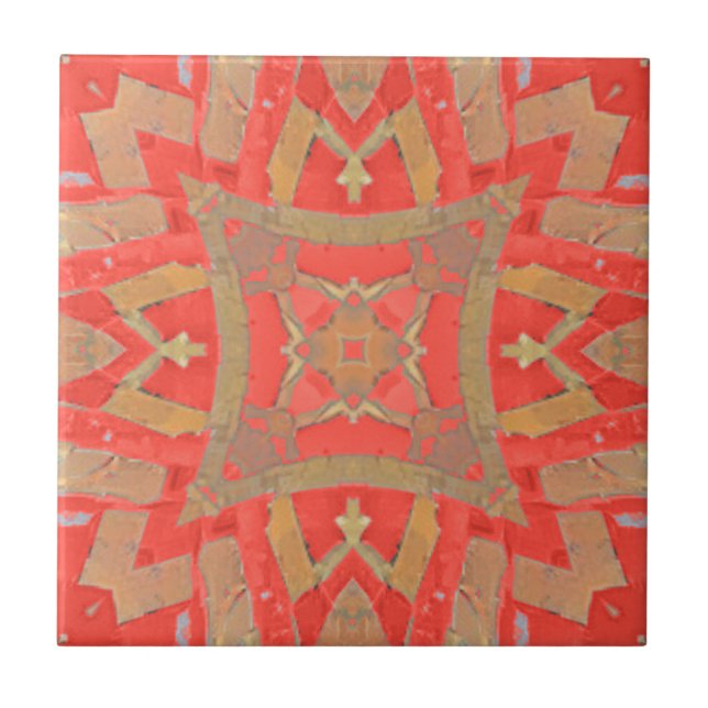 Moroccan mosaic geometric pattern red peach beige tile (Front)