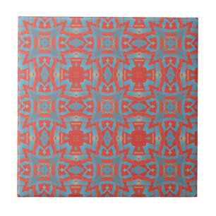 Moroccan mosaic geometric pattern red turquoise tile