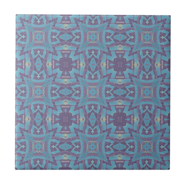 Moroccan mosaic geometric pattern turquoise purple tile (Front)