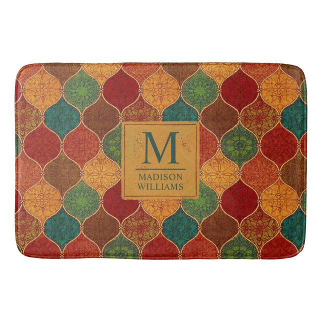 Moroccan Mosaic Geometric Seamless Aztec Pattern Bath Mat (Front)