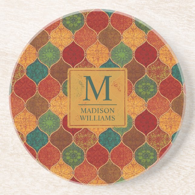 Moroccan Mosaic Geometric Seamless Aztec Pattern Coaster (Front)