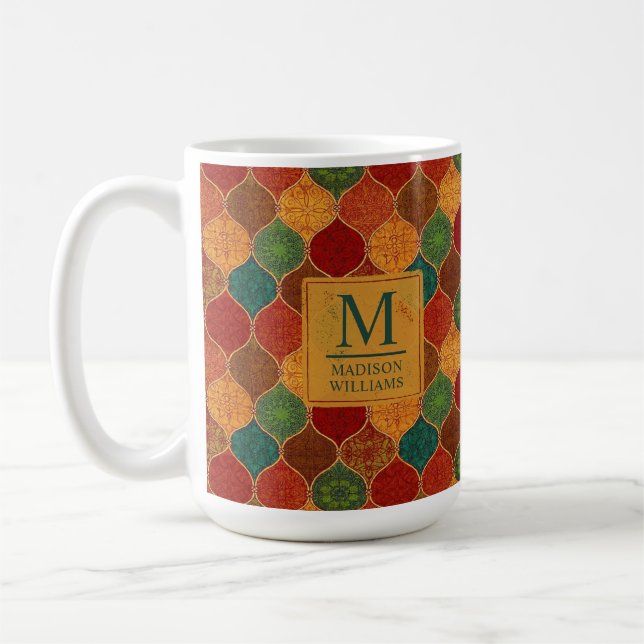 Moroccan Mosaic Geometric Seamless Aztec Pattern Coffee Mug (Left)
