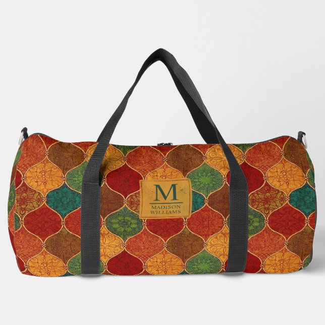 Moroccan Mosaic Geometric Seamless Aztec Pattern Duffle Bag (Front)