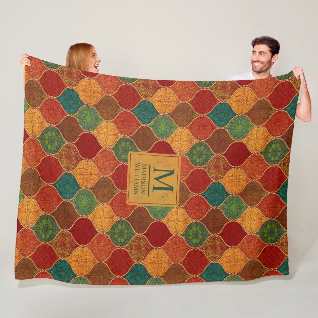 Moroccan Mosaic Geometric Seamless Aztec Pattern  Fleece Blanket (In Situ)