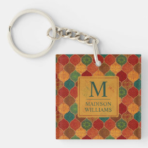 Moroccan Mosaic Geometric Seamless Aztec Pattern Key Ring