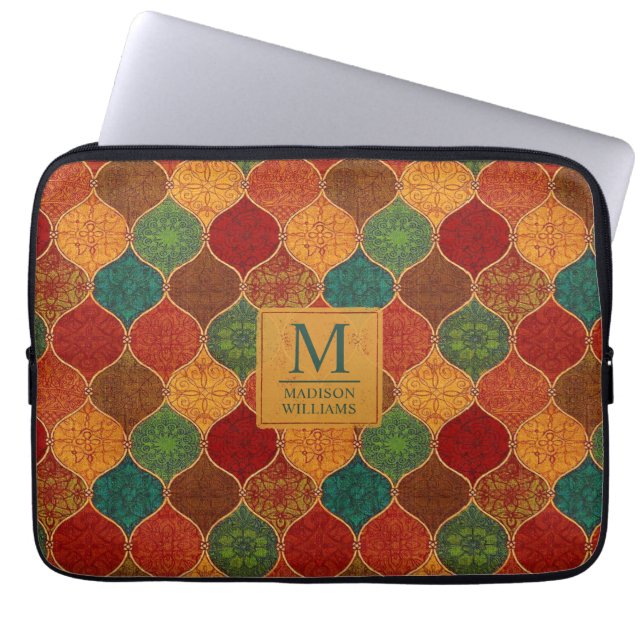 Moroccan Mosaic Geometric Seamless Aztec Pattern Laptop Sleeve (Front)