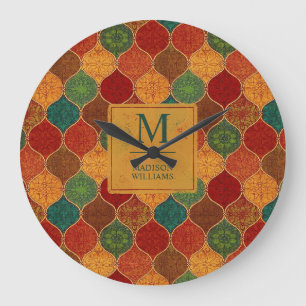 Moroccan Mosaic Geometric Seamless Aztec Pattern Large Clock