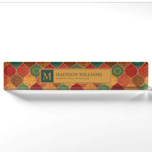 Moroccan Mosaic Geometric Seamless Aztec Pattern Nameplate