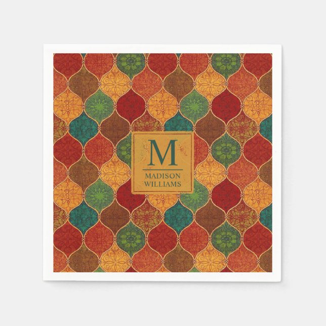 Moroccan Mosaic Geometric Seamless Aztec Pattern Napkin (Front)