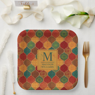 Moroccan Mosaic Geometric Seamless Aztec Pattern Paper Plate