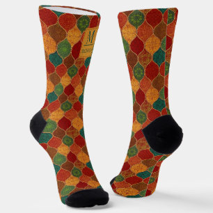Moroccan Mosaic Geometric Seamless Aztec Pattern Socks