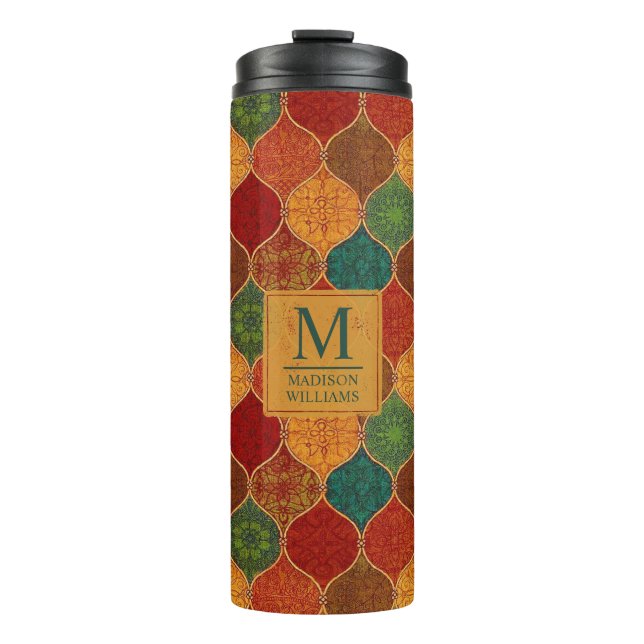 Moroccan Mosaic Geometric Seamless Aztec Pattern Thermal Tumbler (Front)