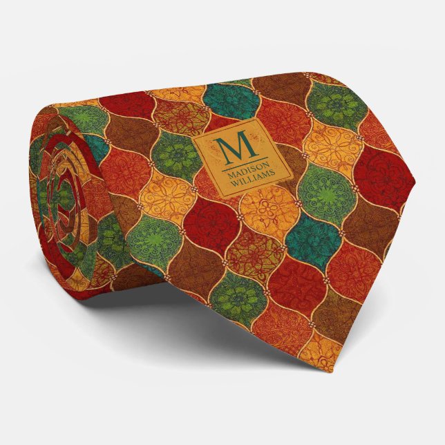 Moroccan Mosaic Geometric Seamless Aztec Pattern Tie (Rolled)