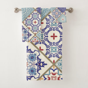 Moroccan Mosaic Geometric Vintage Pattern Bath Towel Set