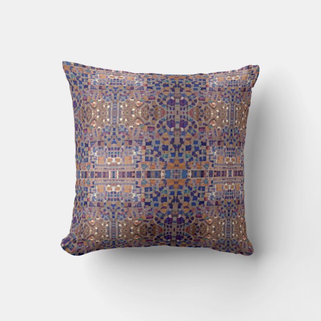 Moroccan mosaic inspired design blue beige  cushion (Front)