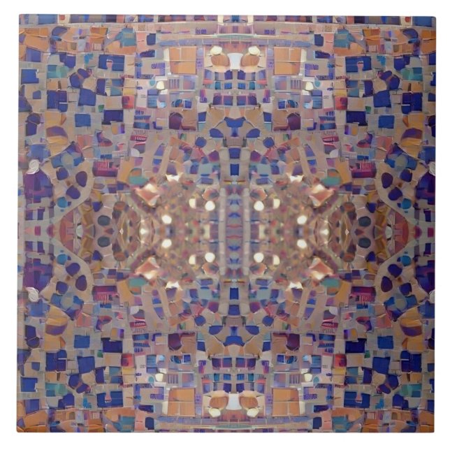 Moroccan mosaic inspired design blue beige tile (Front)