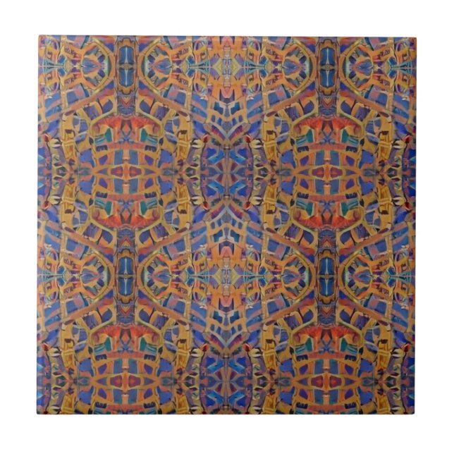 Moroccan mosaic multicolor geometric gold red blue tile (Front)