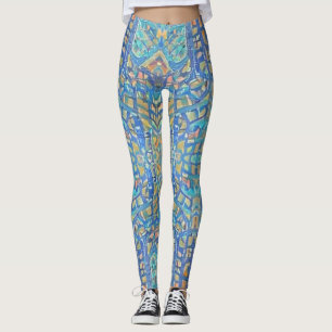 Moroccan mosaic multicolor gold turquoise blue leggings