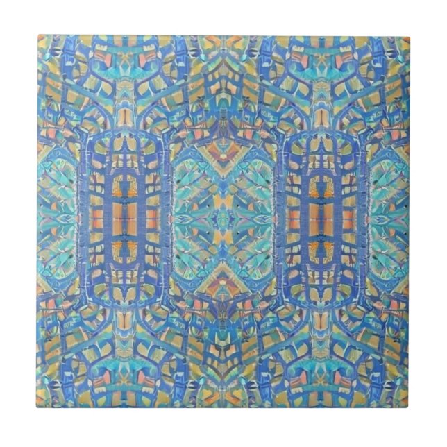 Moroccan mosaic multicolor gold turquoise blue tile (Front)