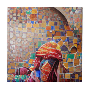 Moroccan mosaic multicolored holiday geometric art tile
