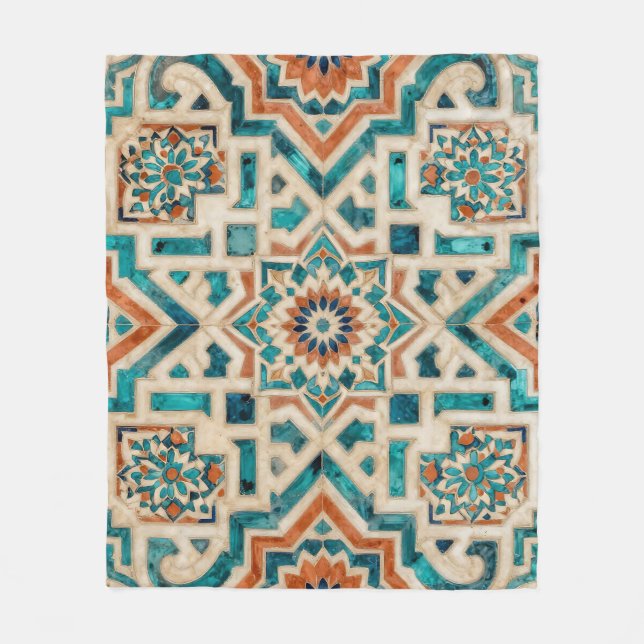 Moroccan Mosaic Pattern Fleece Blanket (Front)