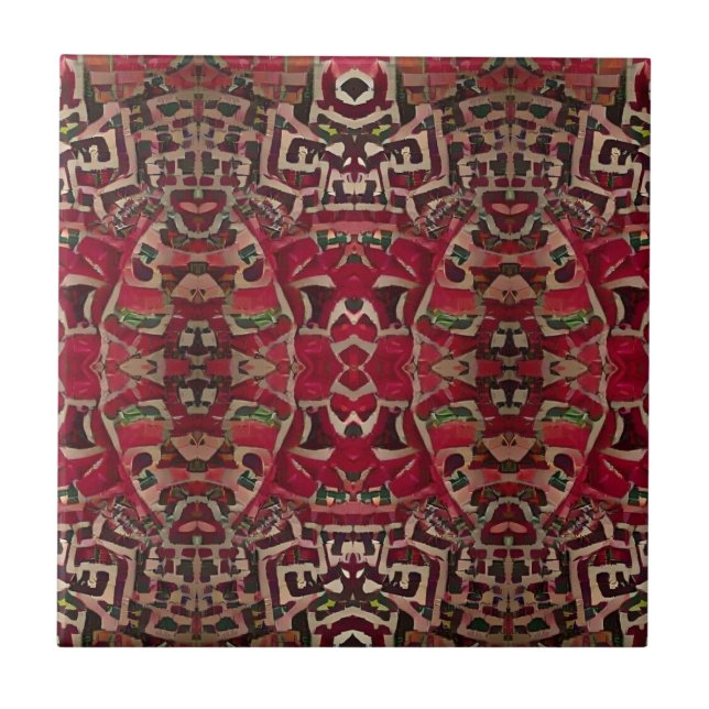 Moroccan mosaic red gold death geometric art tile (Front)