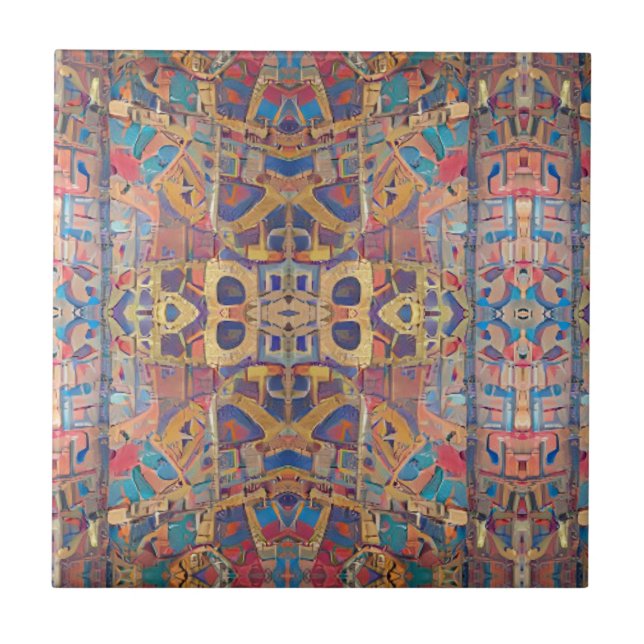 Moroccan mosaic red gold turquoise geometric art c tile (Front)