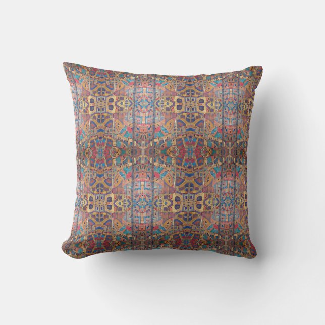 Moroccan mosaic red gold turquoise geometric art  cushion (Front)