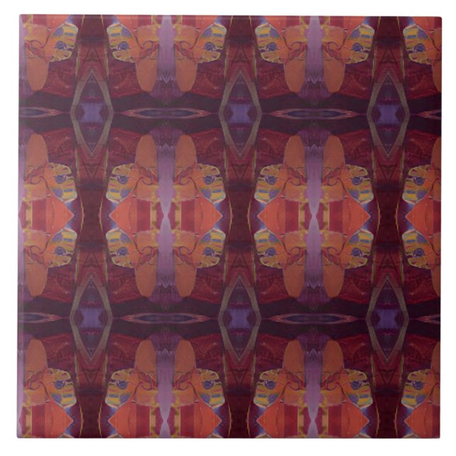 Moroccan mosaic red purple turquoise geometric art tile (Front)