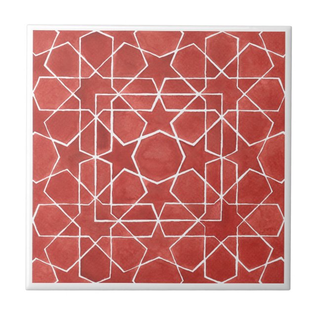 Moroccan mosaic red ROSETTE Tile (Front)