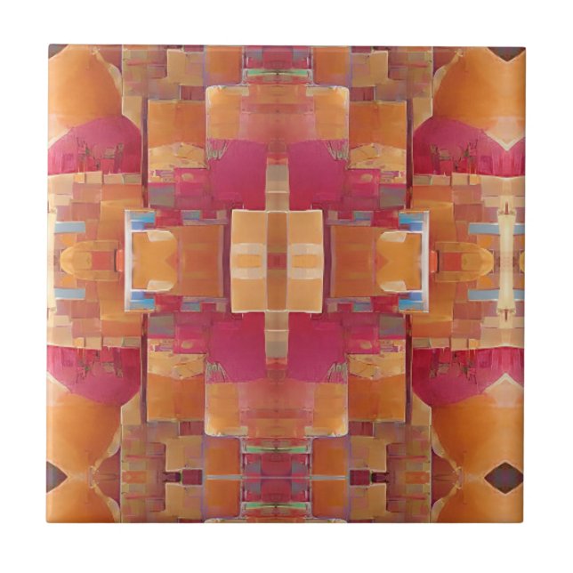 Moroccan mosaic rose gold abstract geometric art tile (Front)