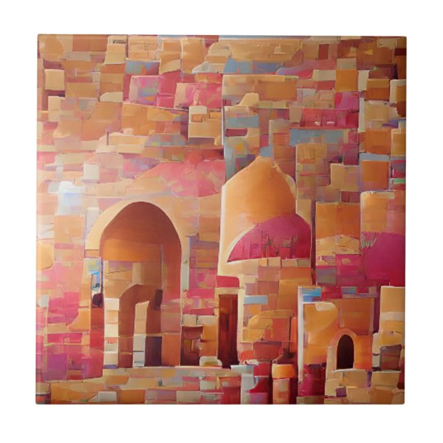Moroccan mosaic rose gold arches geometric art  tile (Front)