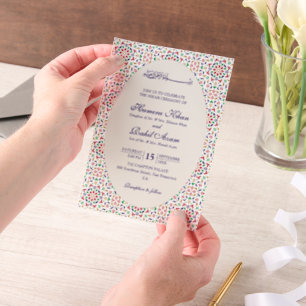 Moroccan Mosaic Terracotta Stones Islamic Wedding Vellum Invitations