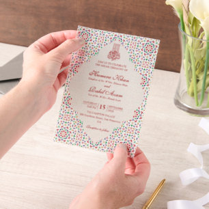 Moroccan Mosaic Terracotta Stones Islamic Wedding Vellum Invitations