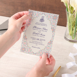 Moroccan Mosaic Terracotta Stones Islamic Wedding Vellum Invitations