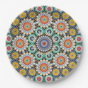 Moroccan Mosaic Traditional Boho Pattern Paper Plate