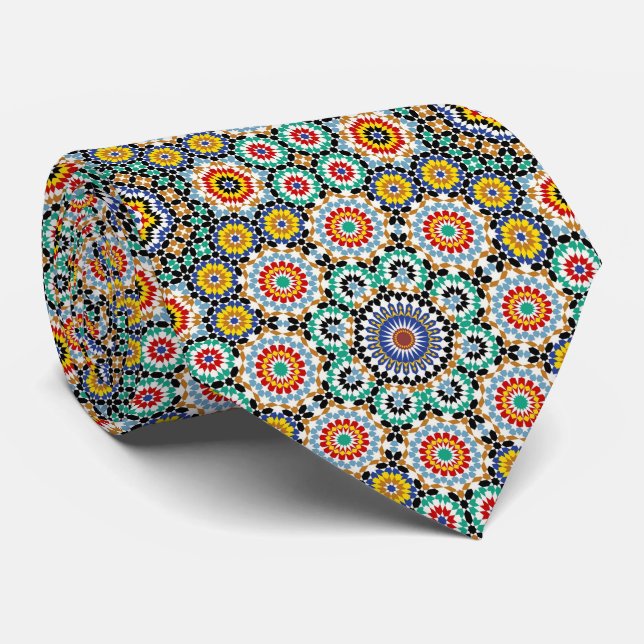Moroccan Mosaic Traditional Boho Pattern Tie (Rolled)