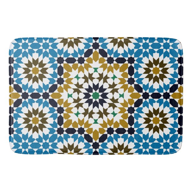 Moroccan Mosaic Traditional Geometric Boho Pattern Bath Mat (Front)