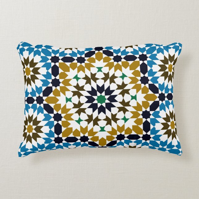 Moroccan Mosaic Traditional Geometric Boho Pattern Decorative Cushion (Front)