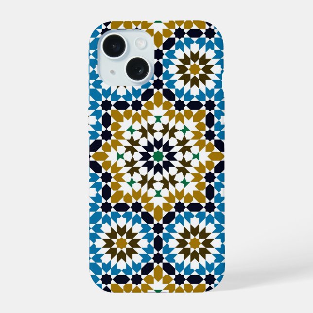 Moroccan Mosaic Traditional Geometric Boho Pattern iPhone 15 Case (Back)