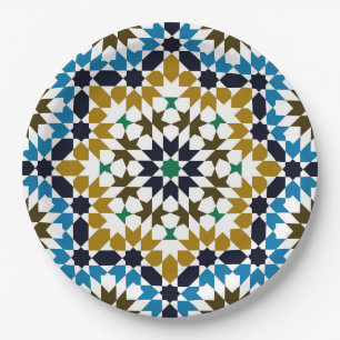 Moroccan Mosaic Traditional Geometric Boho Pattern Paper Plate
