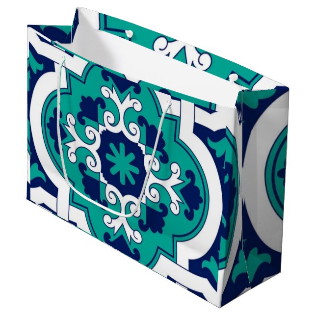 Moroccan Oasis Mosaic for Luxury Mediterranean  Large Gift Bag (Front Angled)